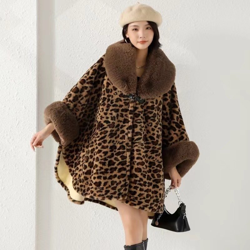 Pankh Bleza Leopard Fur Cape Coat