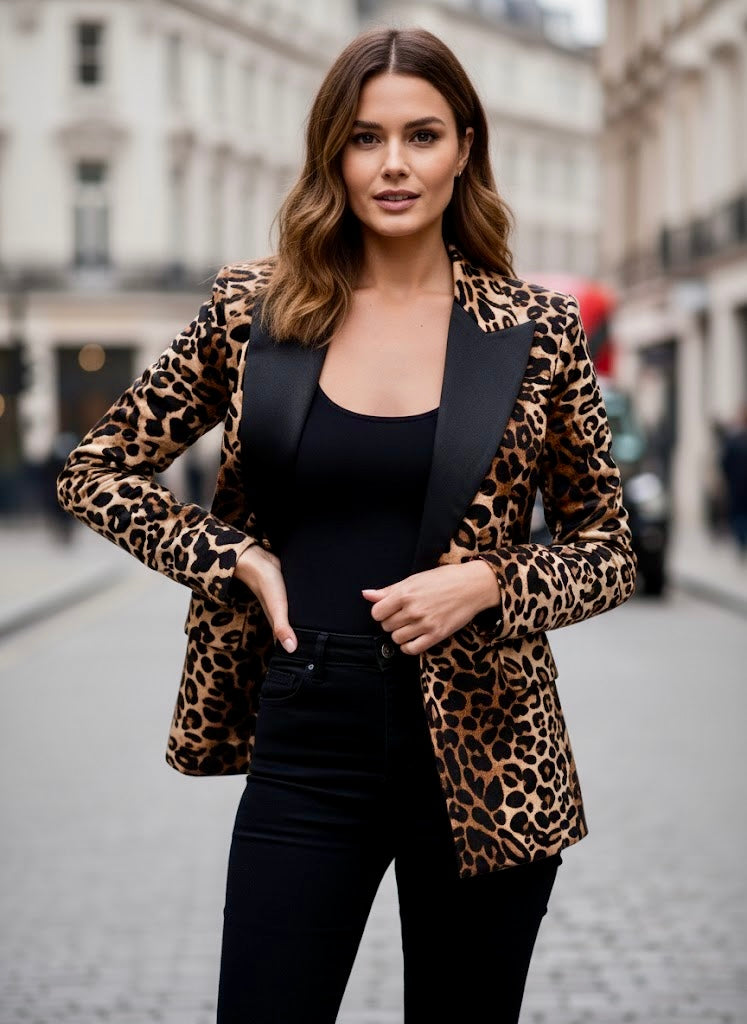 Pankh Chemie Elegant Leopard Print Velevt Blazer