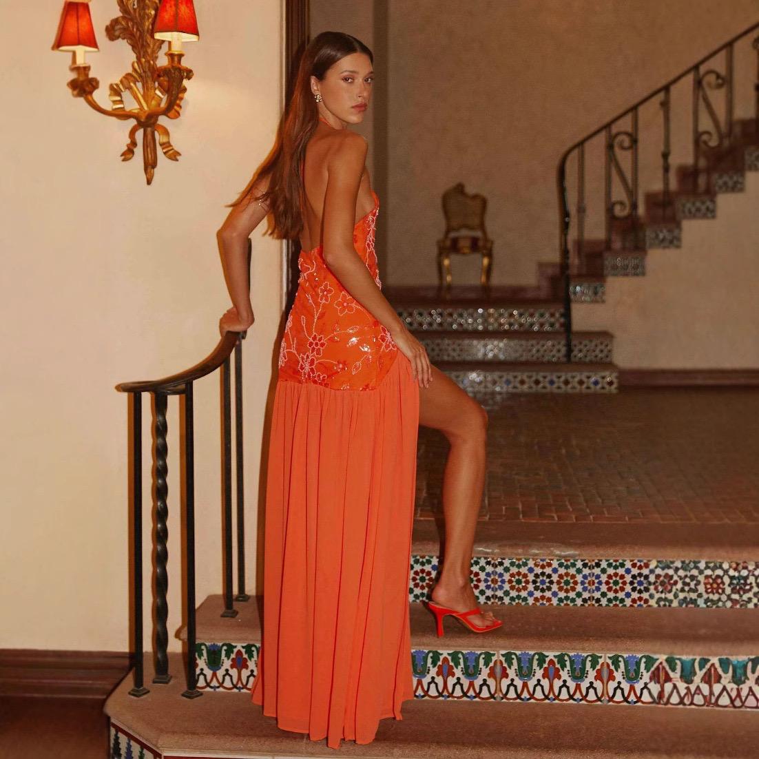 Pankh Irmak Sequin Motives Drop-Waist Maxi Dress