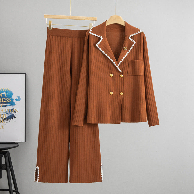 Pankh Lowee Formal Knit Wool Blazer with Brooch and Pant Coord Set
