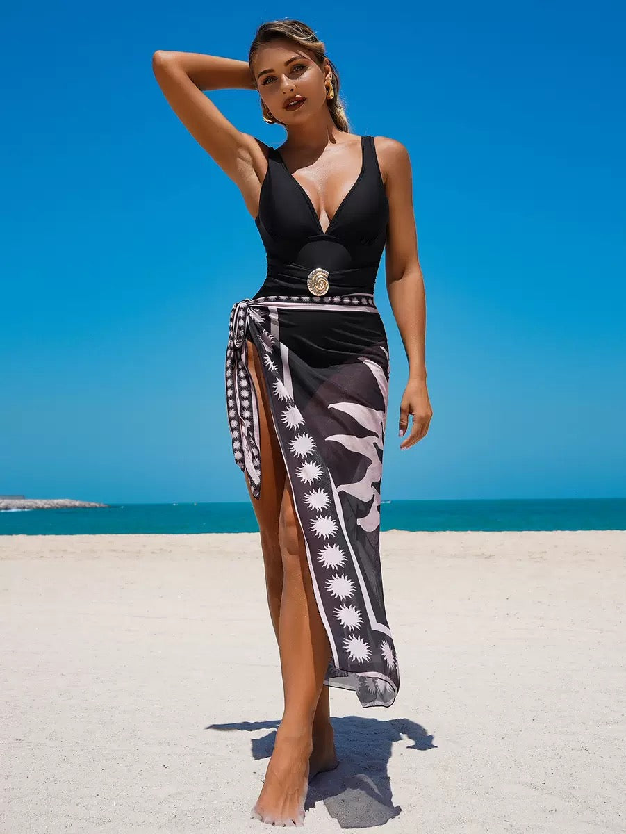 Pankh Zesty Mocha Monokini & Tie up Sarong Set