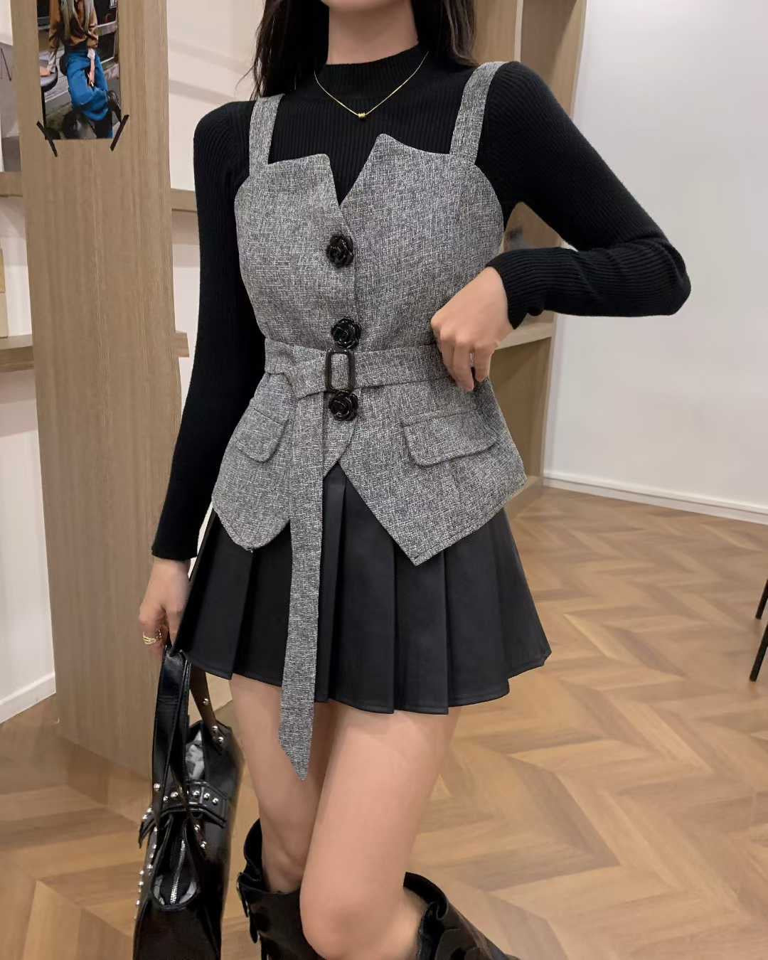 Pankh Glock 3D Flower Detailing Blazer and Knit Top Set