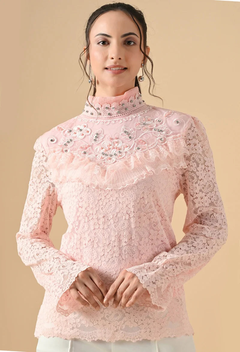 Pankh Gloria Lace Stone Work Ruffle Shirt