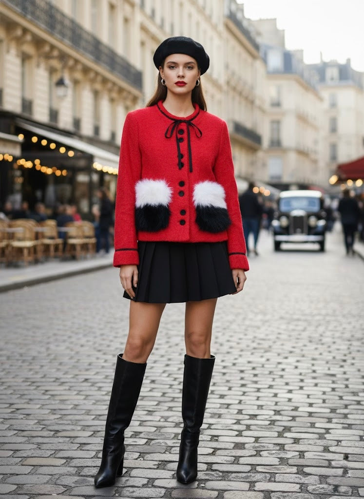 Pankh Hublu Tie up Collar Woolen and Fur  Blazer Coat