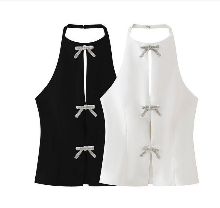 Pankh Zaire Halter Neck Decor Crystal Bow Sleevless Top