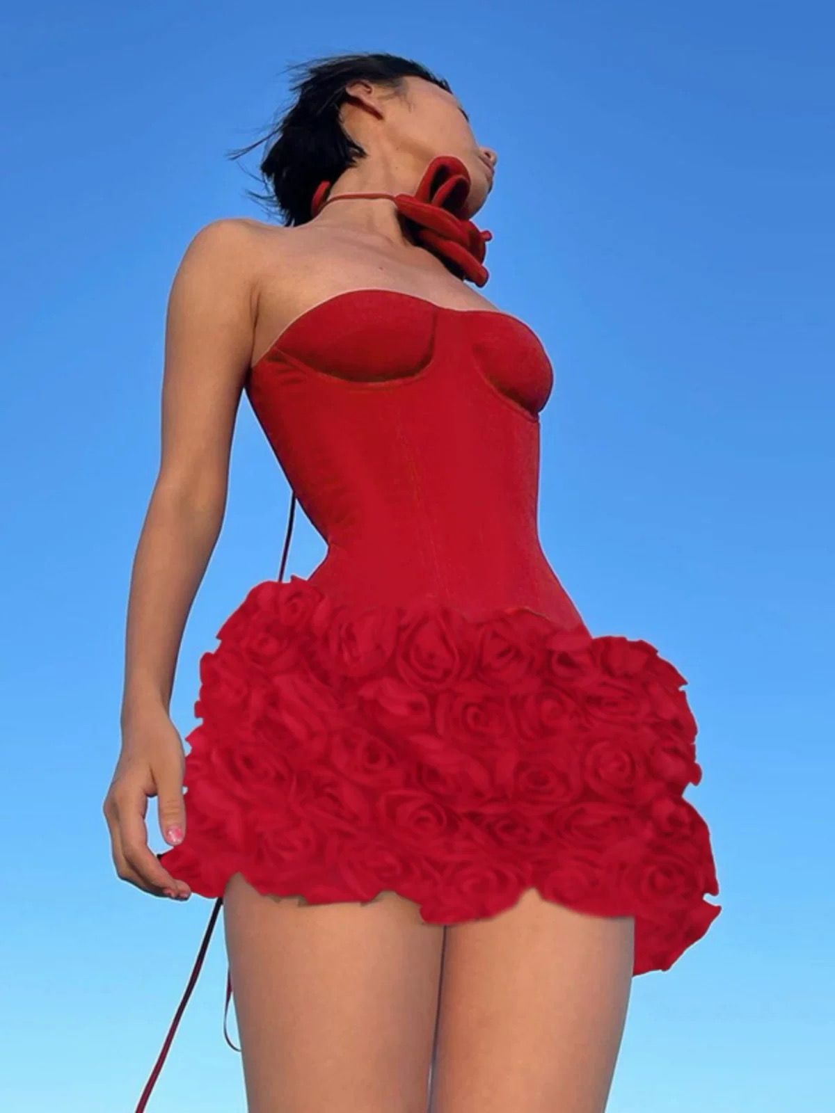 Pankh Amy Off Shoulder 3D Flower Midi Elegant Party Dress