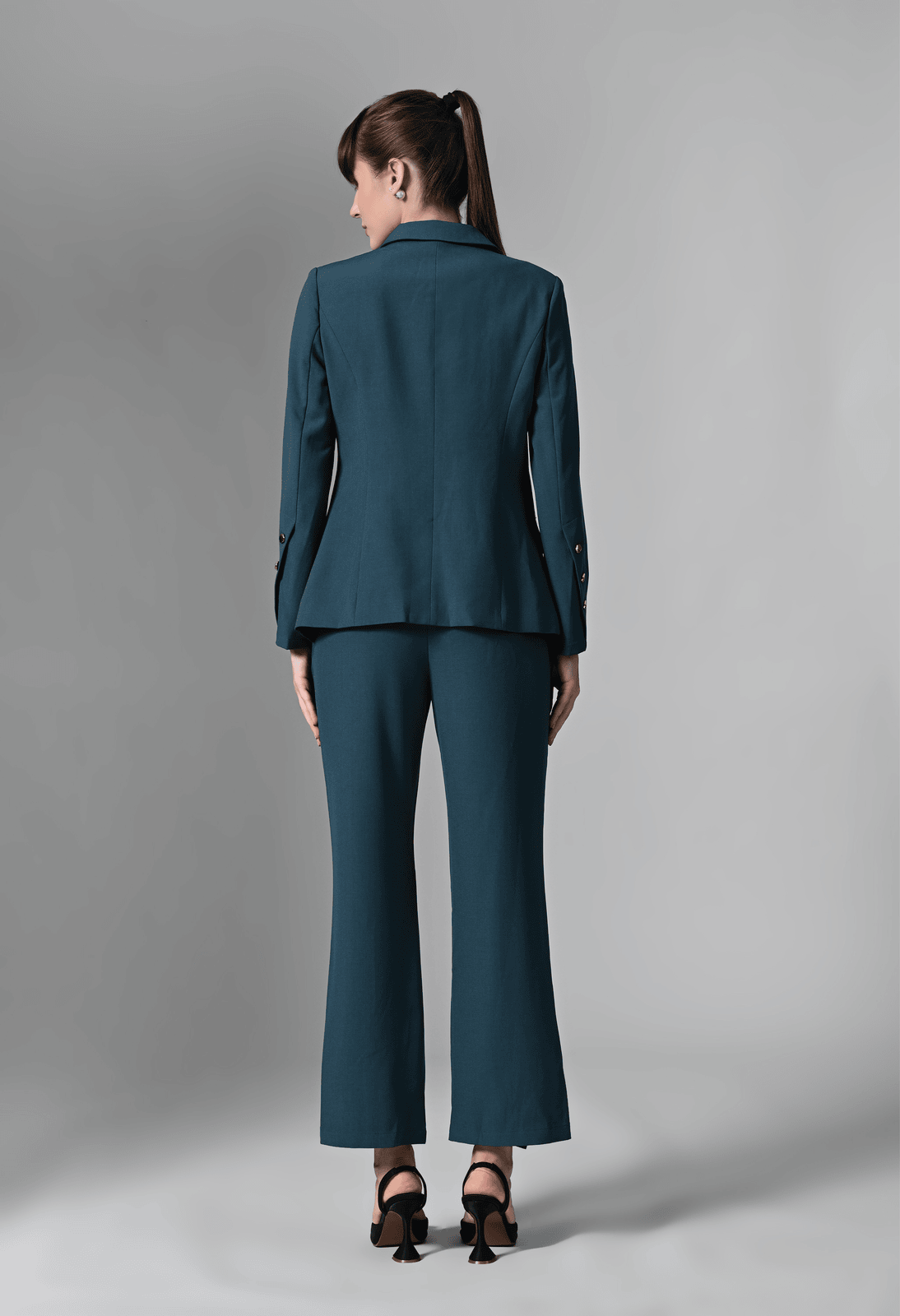 Pankh Teal Blue Solid Blazer & Trousers Set