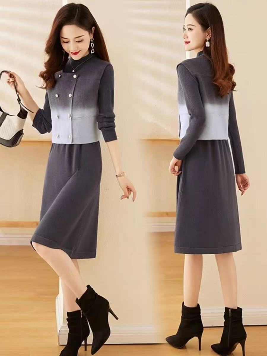 Pankh Shor Ombre Shade Woolen Jacket with Woolen Dress Set