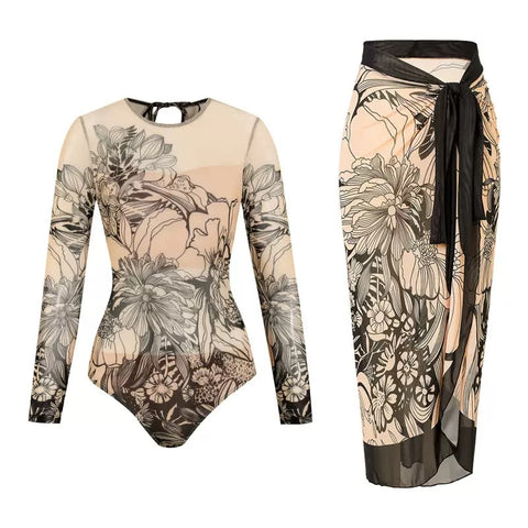 Pankh Beau Full Sleeve Monokini With Sarong Coverup