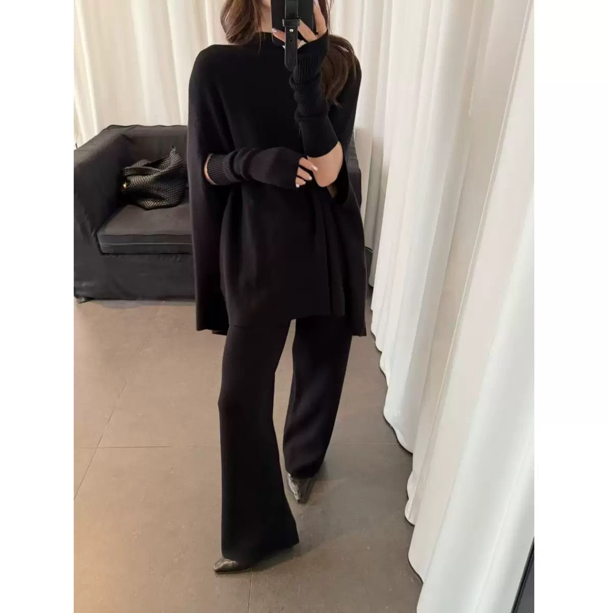 Pankh Leboz Designer Woolen Cape and Pant Set with Glooves