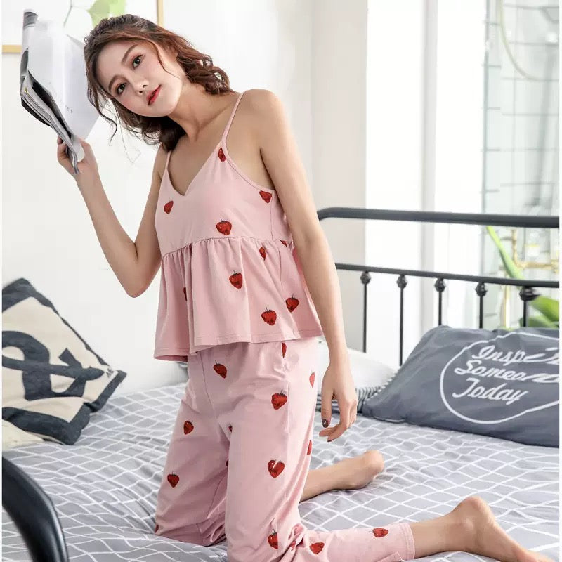 Pankh Ivan 5 Piece Cotton Strawberry Night Suit Set