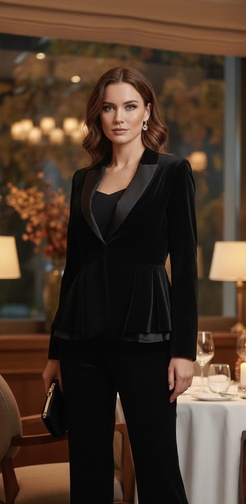 Pankh Misony Velvet Glam Peplum Blazer And Pant Set