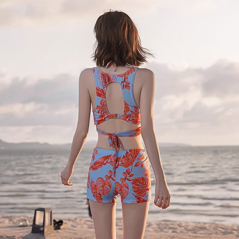 Pankh Koray Halter Neck Tie Dye Three-Peice Swimsuit Set