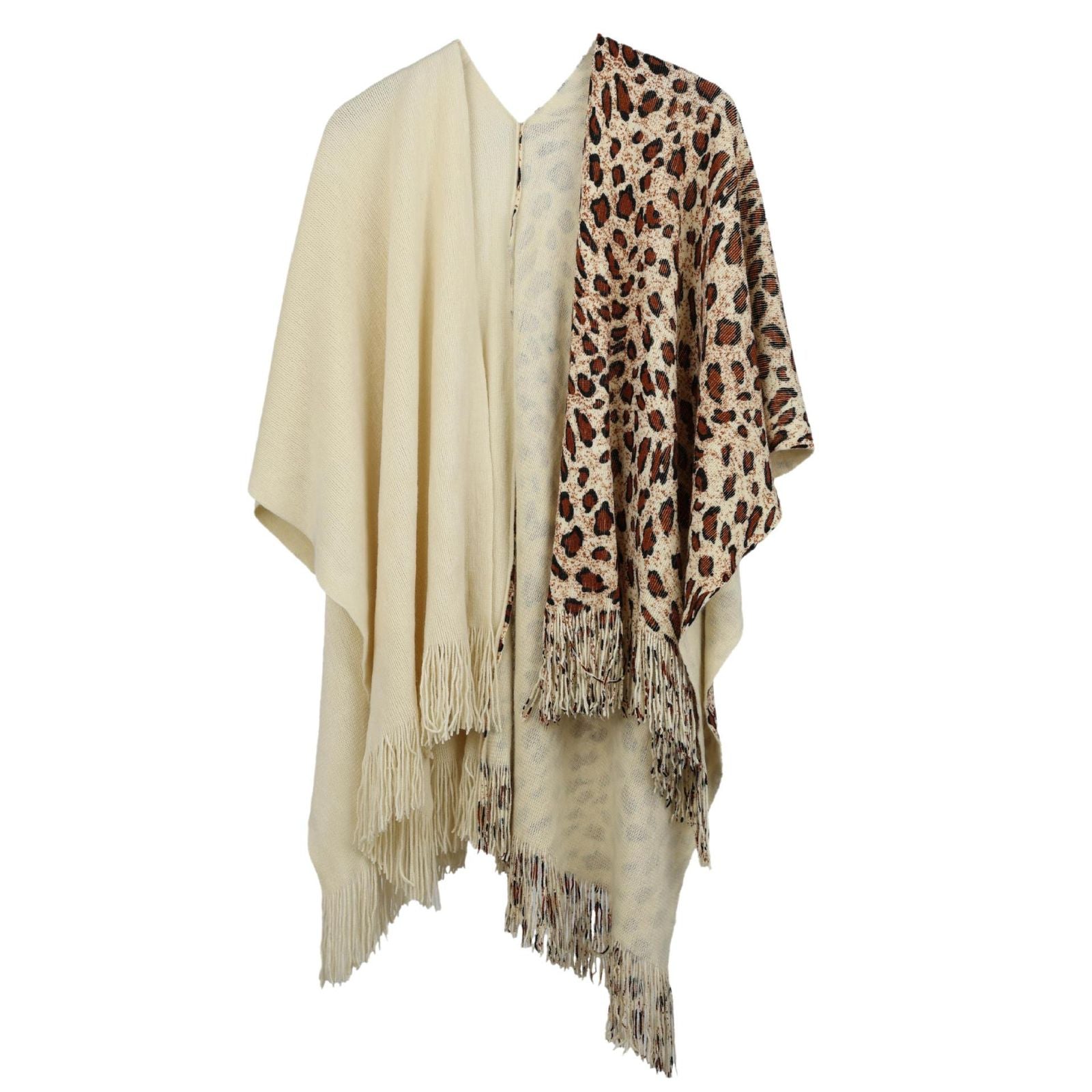 Pankh Calon Half Leopard Wool Print  Cape