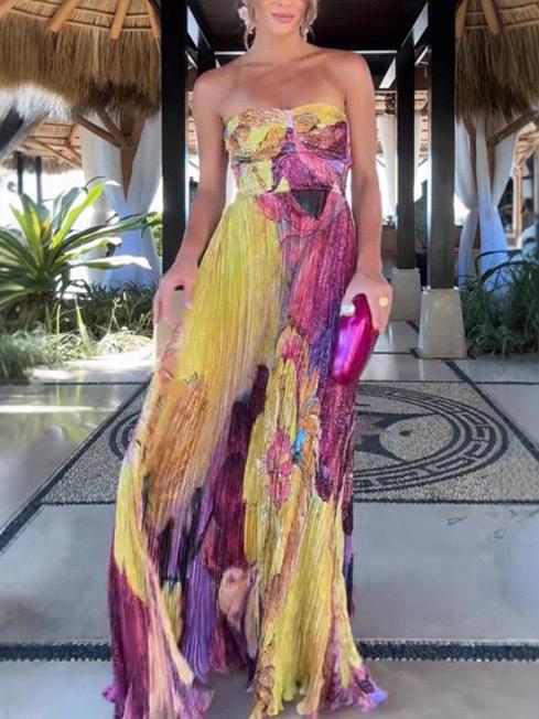 Pankh Miriam Multicolored Ikat Print Pleated Maxi Dress