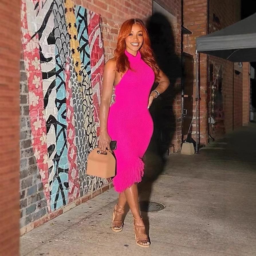 Pankh Vicki Halter Neck Crochet Knit Maxi Tassel Dress