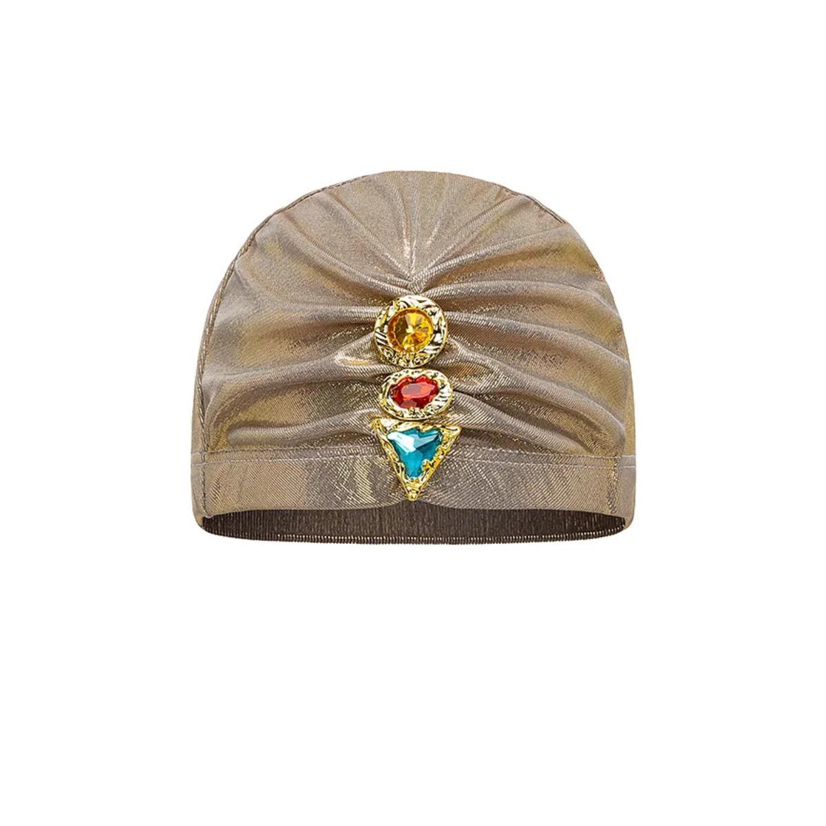 Pankh Raquel Stone Studded Shimmer Metallic Golden Bikini,Skirt & Head Turban Set