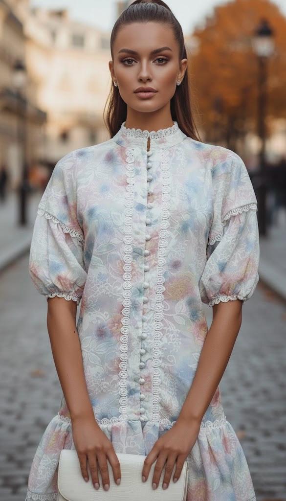 Pankh Vestido High-Neck Floral Lace Mini Dress