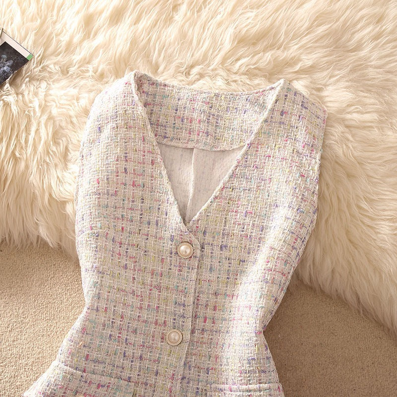 Pankh Kira Bow Tie Shirt & Multicolor Tweed Dress Set