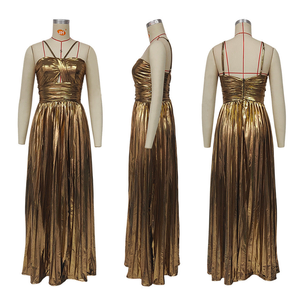 Pankh Fishar Metallic Pleated Party Wear Maxi Dress
