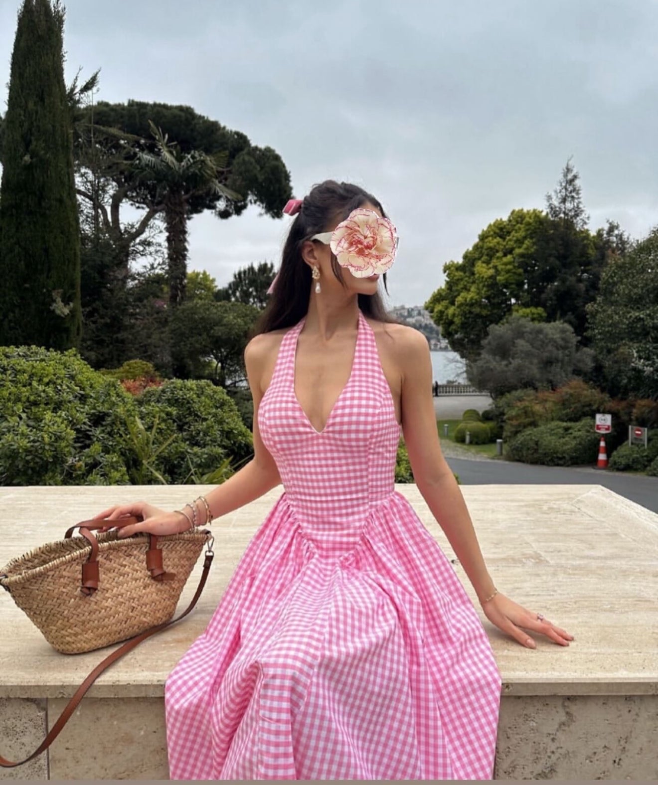 Pankh Luxe Anee Halter Neck Long Flaired Gingham Maxi Dress