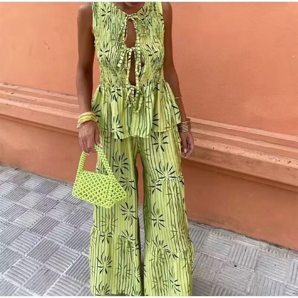 Pankh Jenny Casual Vibrant Floral Print Boho Tie Top And Pant Set