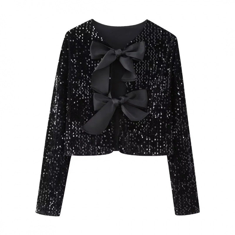 Pankh Claddie Bow Tie Up Sequin Top