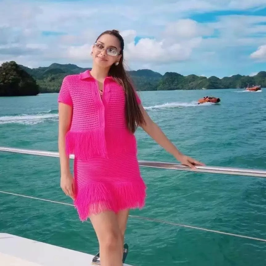 Pankh Lake Crochet And Tassel Shirt and Skirt Coord Set