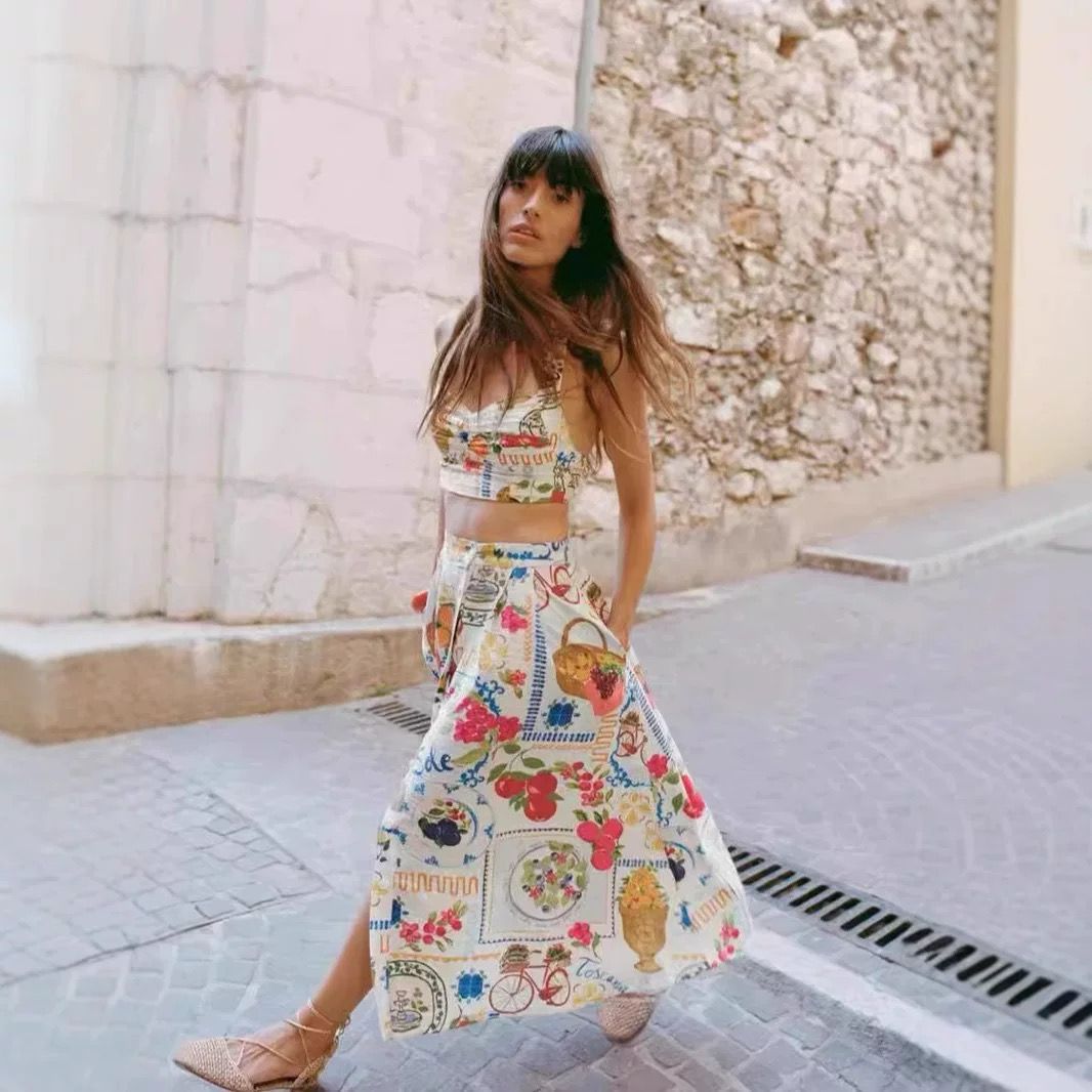 Pankh Ege Halterneck Printed Crop Top & Skirt Coord Set