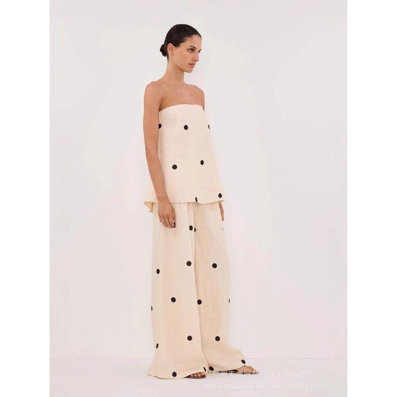 Pankh Leroy Polka Dot Off Shoulder Top With Wide Leg Pant Set