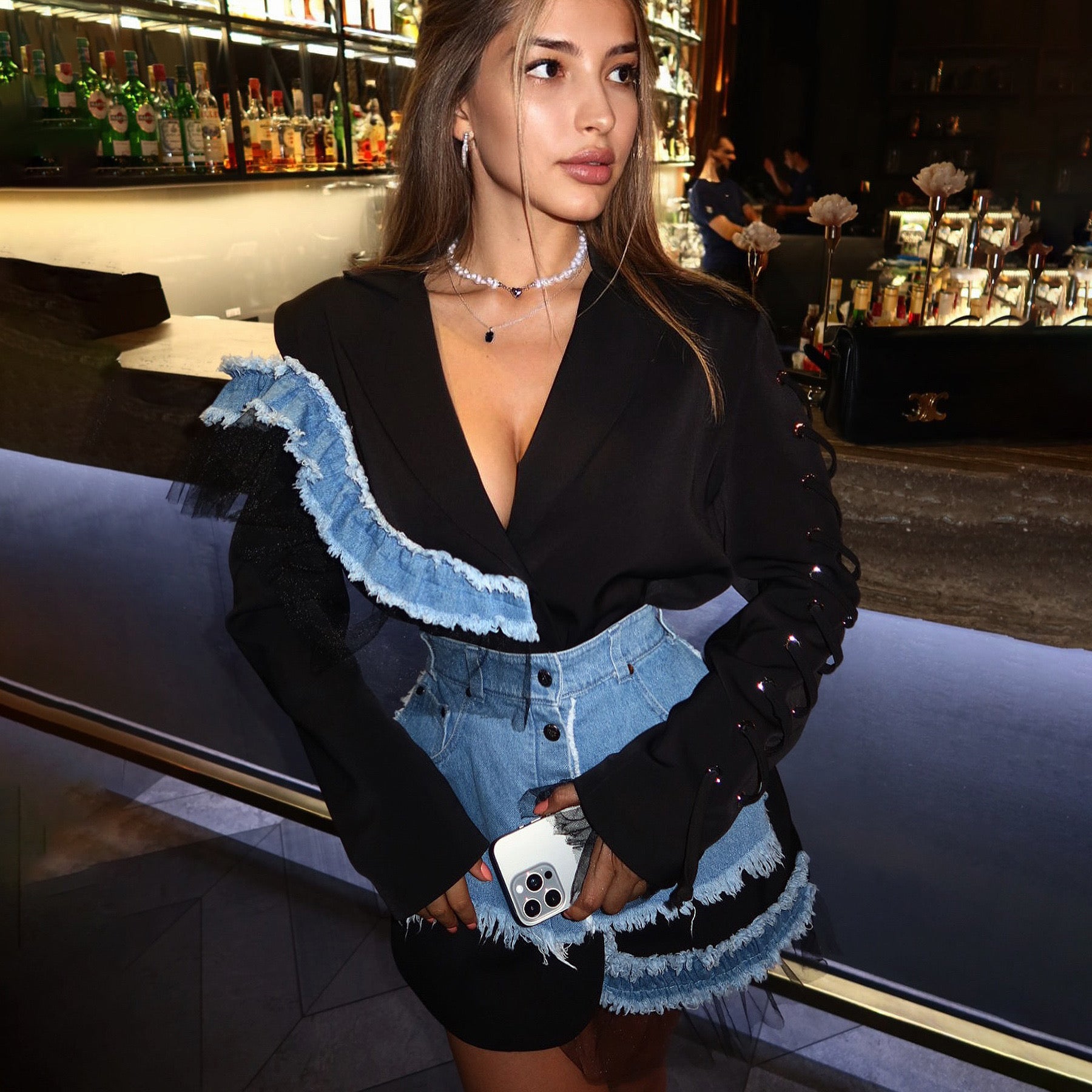 Pankh Maurice Designer Formal Blazer Dress with Denim Belt