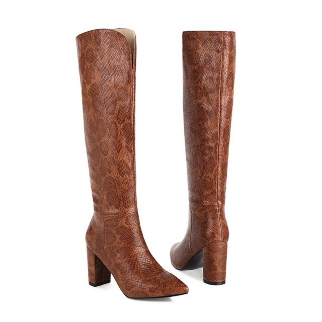 Nea Snake Print Block Heels Long Boots