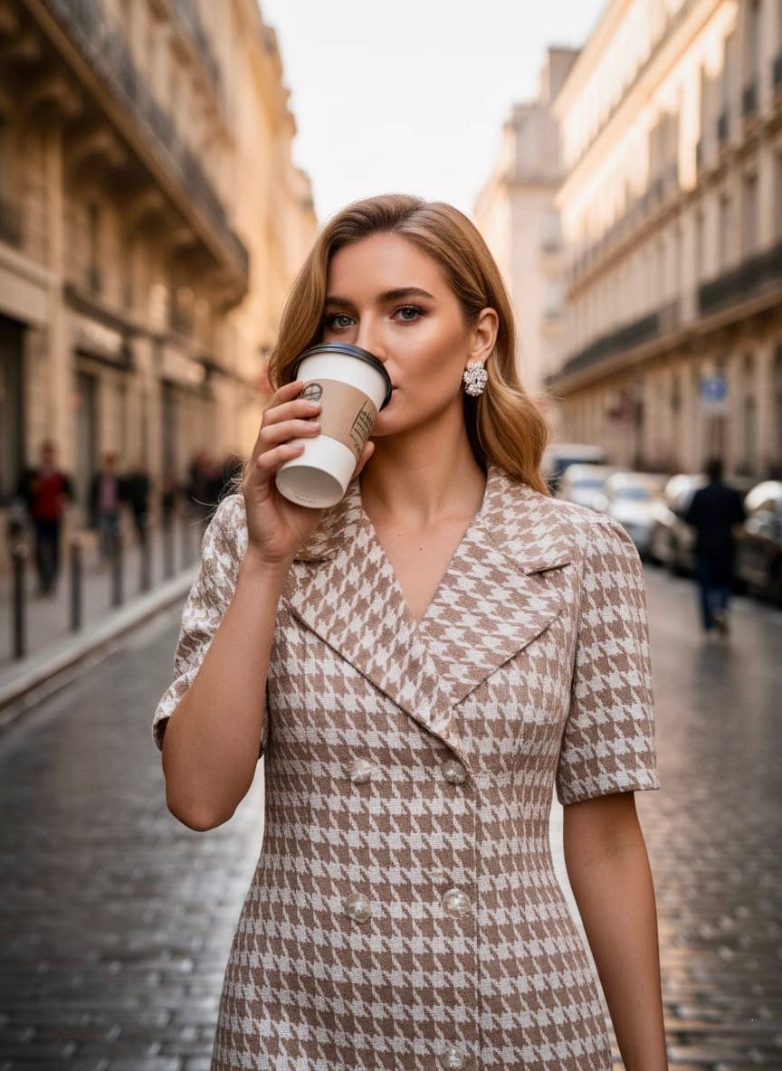 Pankh Emir Plaid Check Double Breasted Blazer Dress