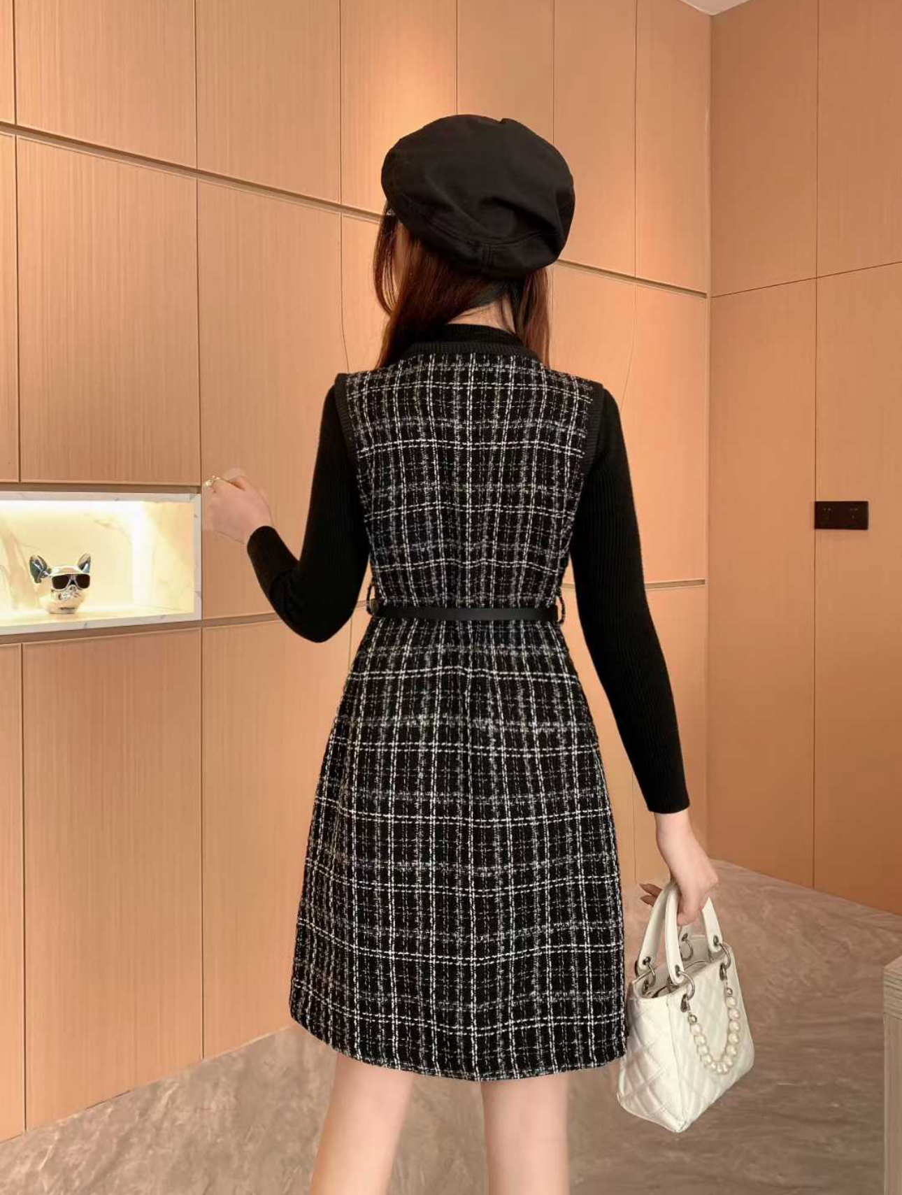 Pankh Xixi Tweed Formal Autumn Winter Dress with Black Knit Top