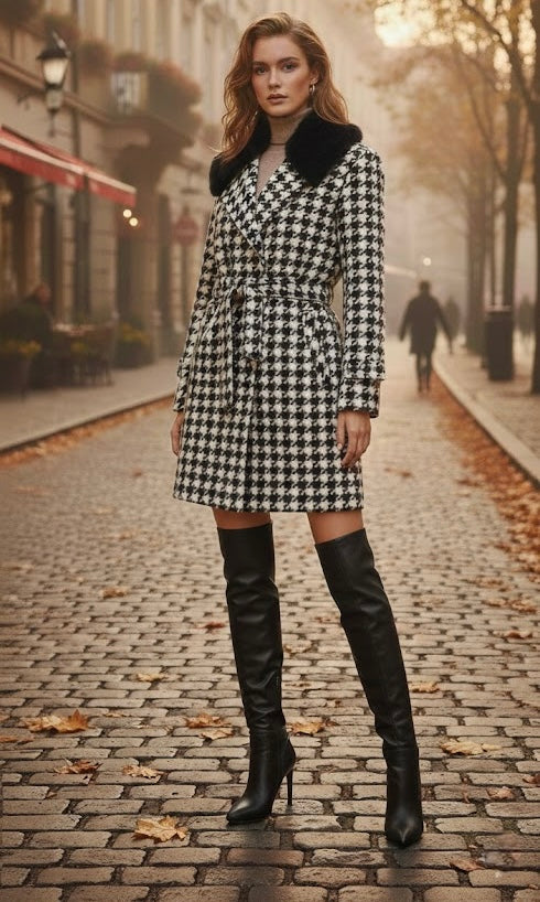Pankh Ikma Houndstooth Check Woolen Overcoat Blazer