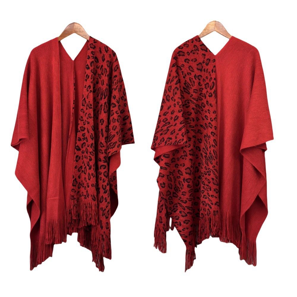 Pankh Calon Half Leopard Wool Print  Cape