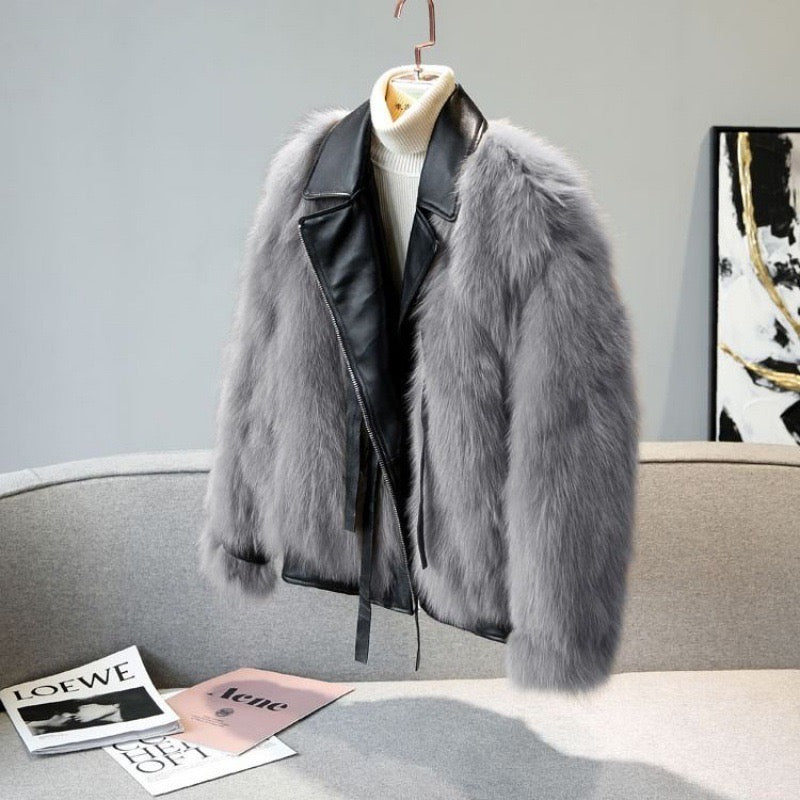 Nikon PU Leather & Fur Jacket