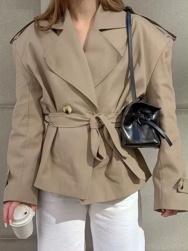 Pankh Amice Classic Plain Cropped Trench Coat With Belt