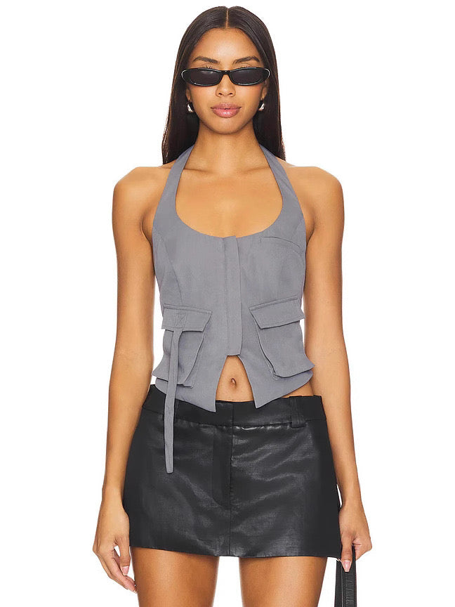 Pankh Adriel Halter Neck Pocket Vest Top