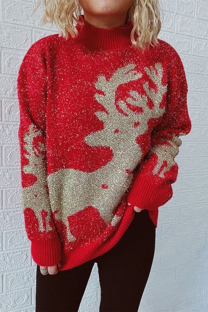 Pankh Reindeer Christmas Holiday Shimmer Sweater
