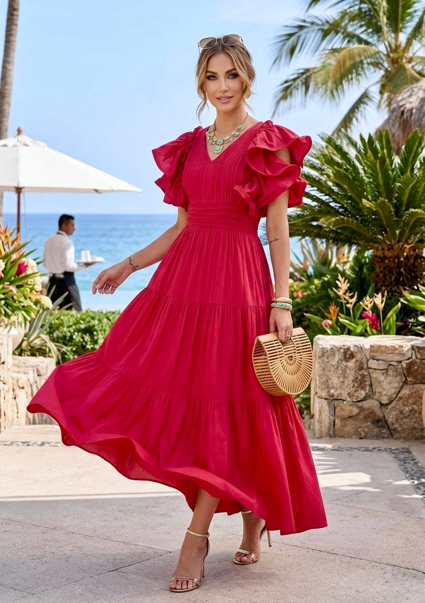 Pankh Suzan Ruffle Sleeve Maxi Dress