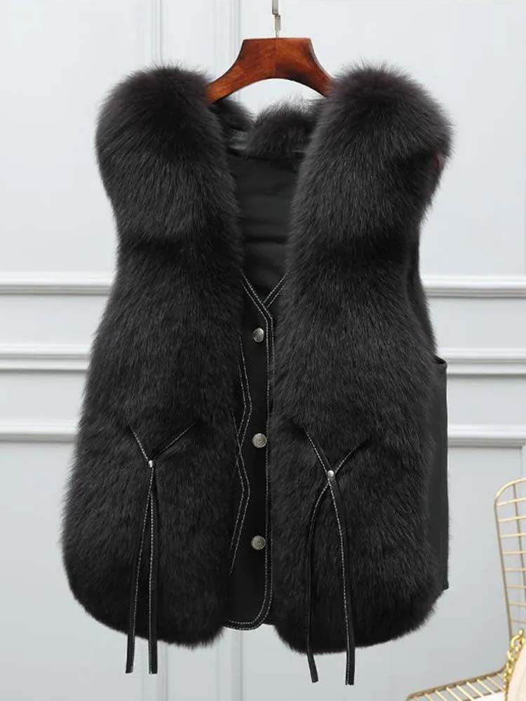 Pankh Rudy Fur and Leather Sleeveless Formal Jacket