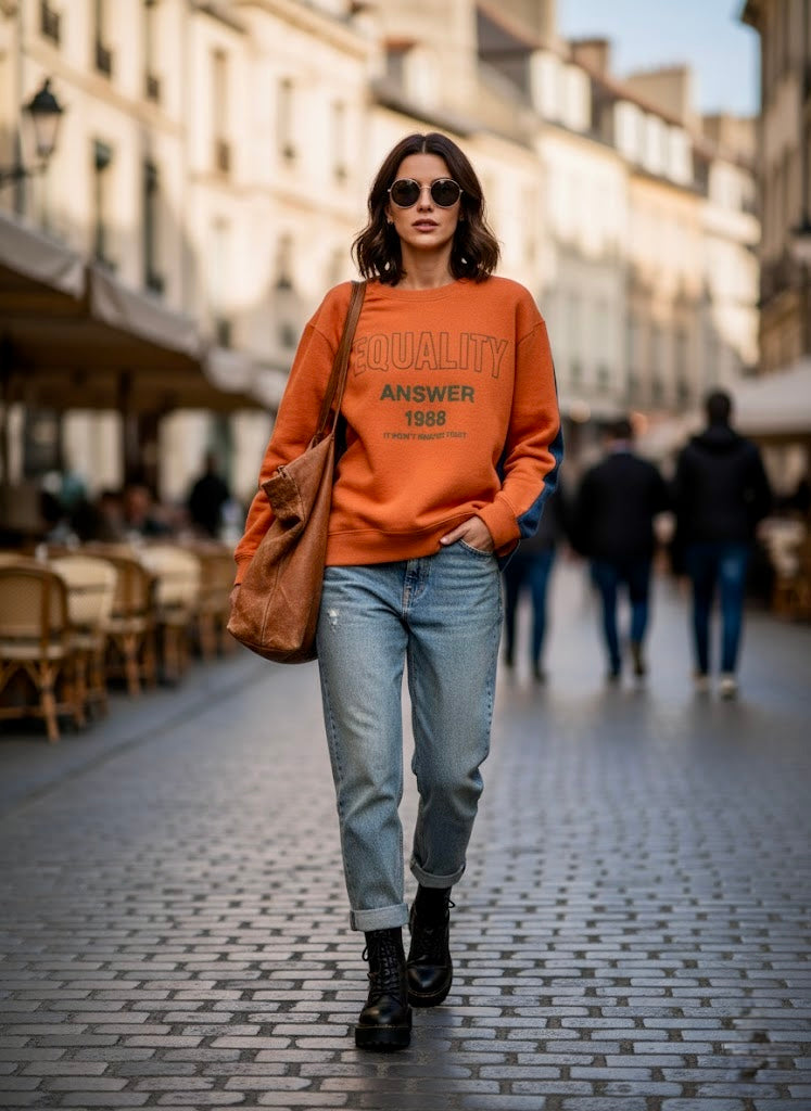 Pankh Twisty Woolen And Denim Loose Style Sweat Top