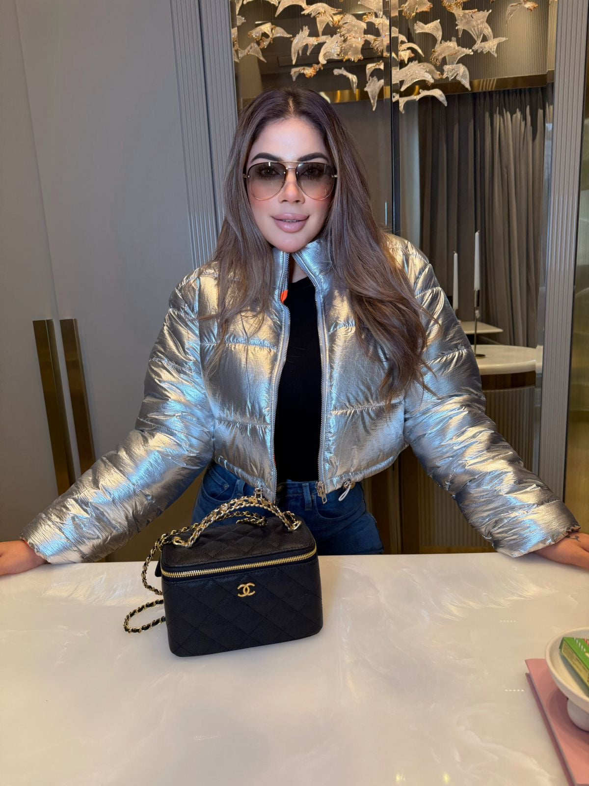 Pankh Aston Metallic Bomber Jacket Without Pocket