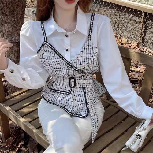 Pankh Nokie Woolen High Fashion Tweed Shirt and Belt Set