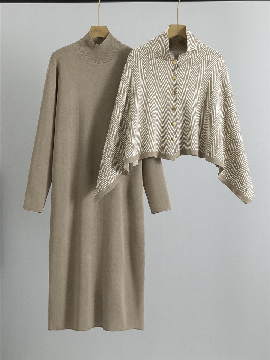 Pankh Koneddy Knit Wool Long Dress with Multiway Cape