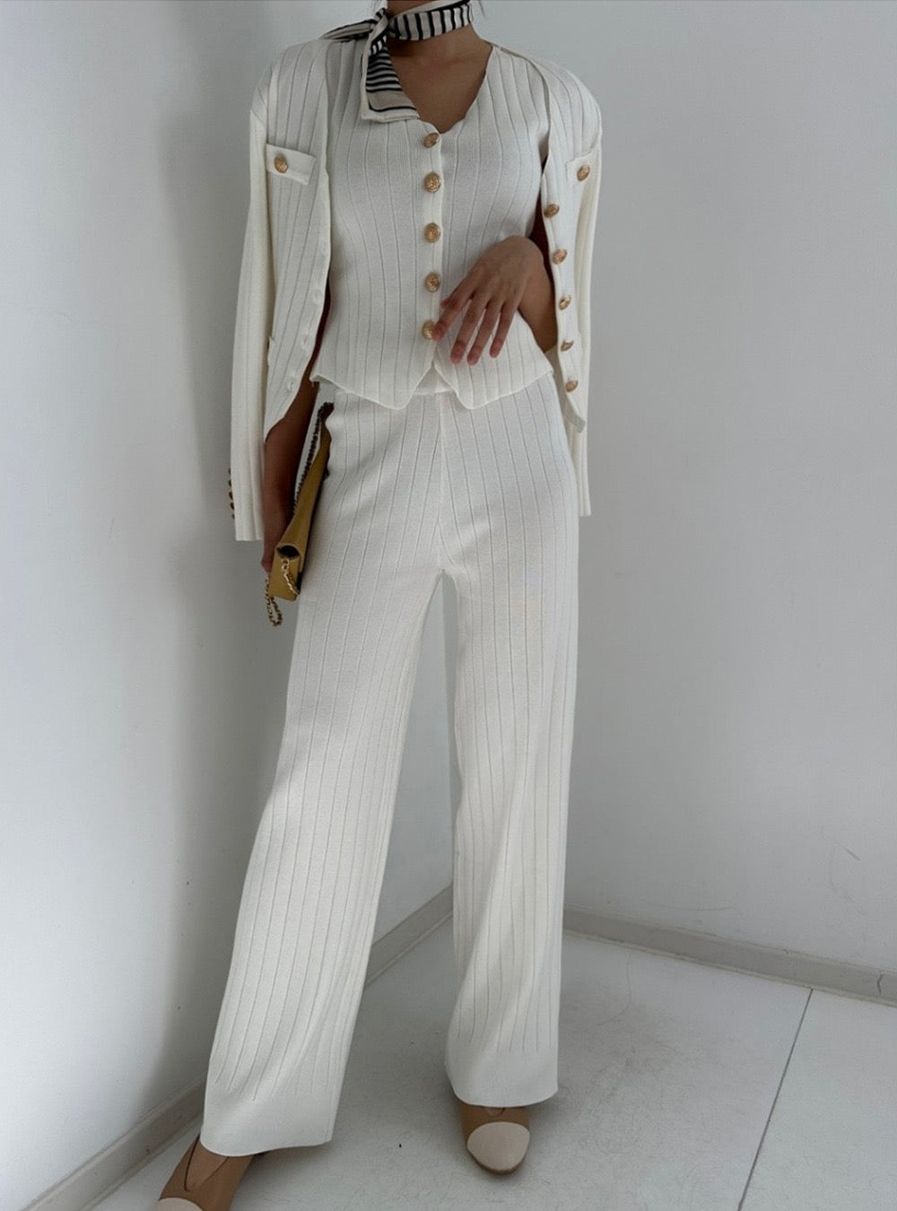 Pankh Delish Knit 3 Piece Waist Coat Blazer Pant Coord Set