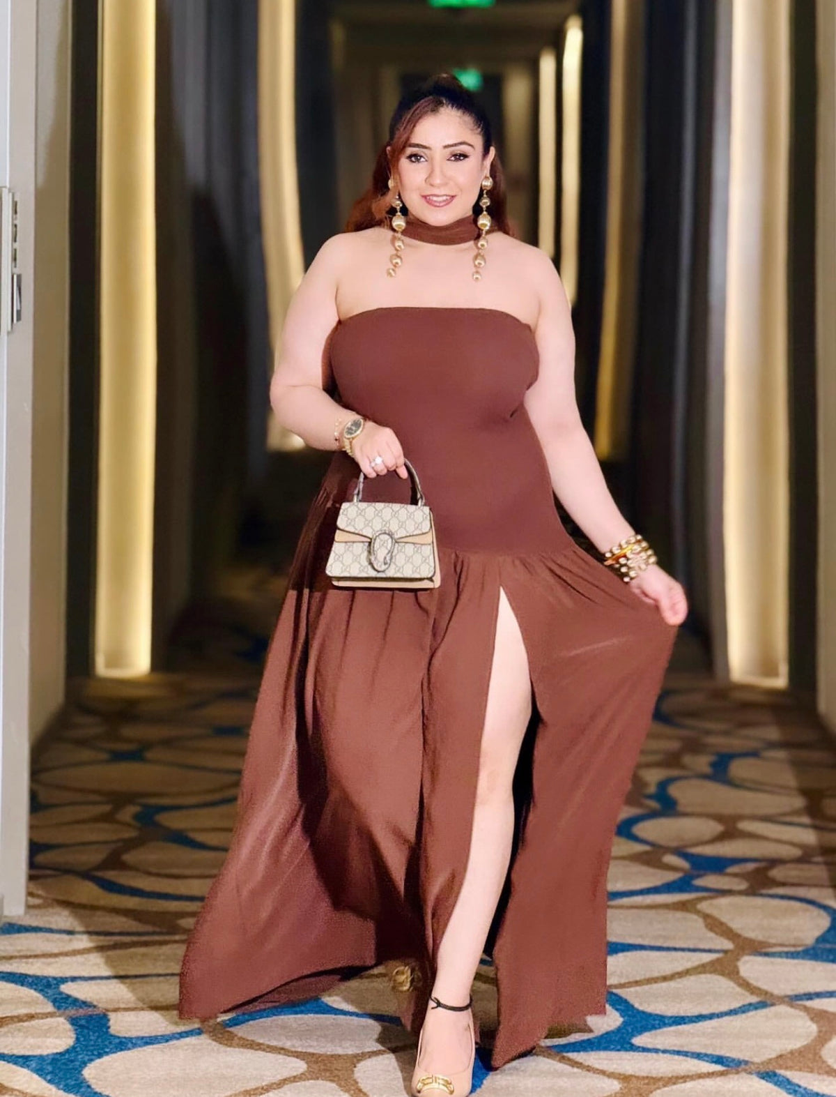 Pankh Stella Strapless Long Slit Formal Dress With Scarf
