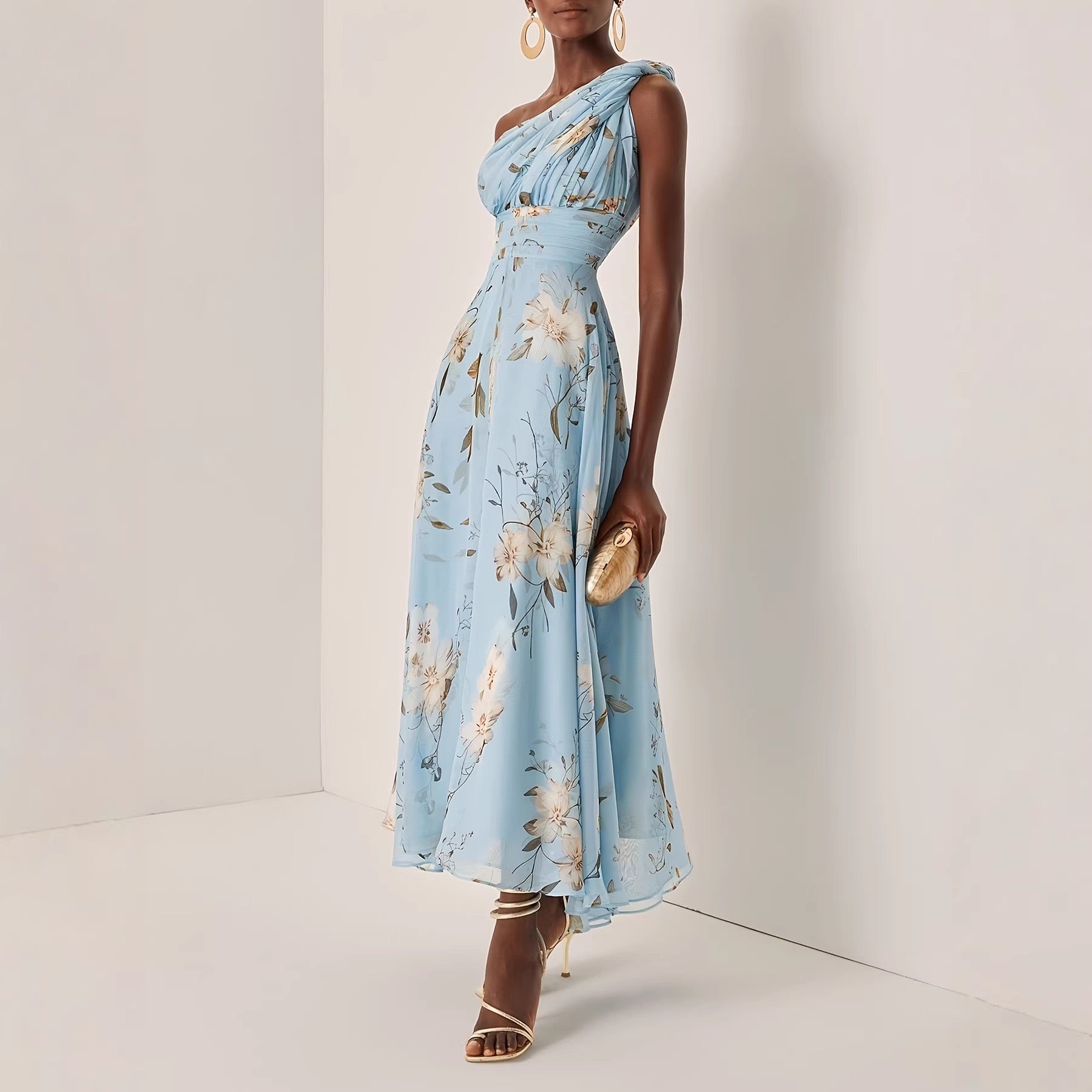 Pankh Birky Floral One Off Shoulder Midi Dress