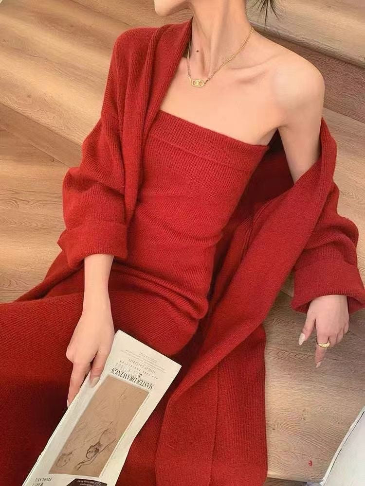 Pankh Ikonic Woolen Tube Maxi & Cardigan Dress Set